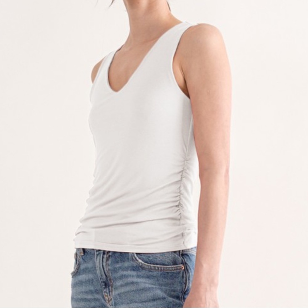 Women’s Ivory Double Layer V-neck Rouched Tank NWT